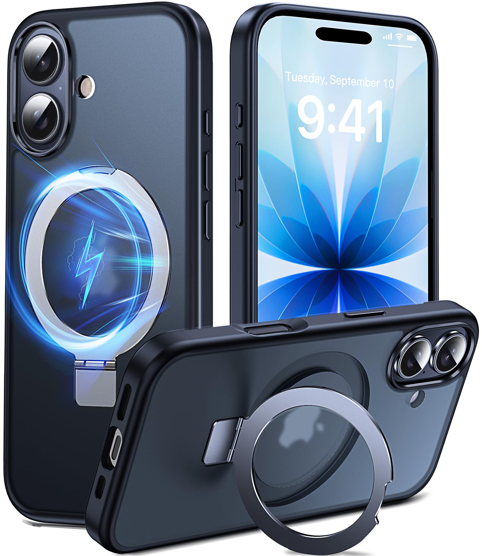 DASFOND Mag-Stand Designed for iPhone 17 Case, [Compatible with MagSafe] All-in-1 Invisible Ring Kickstand Shockproof Translucent Matte Slim Velvety Touch Magnetic Case Cover for iPhone 17, Black