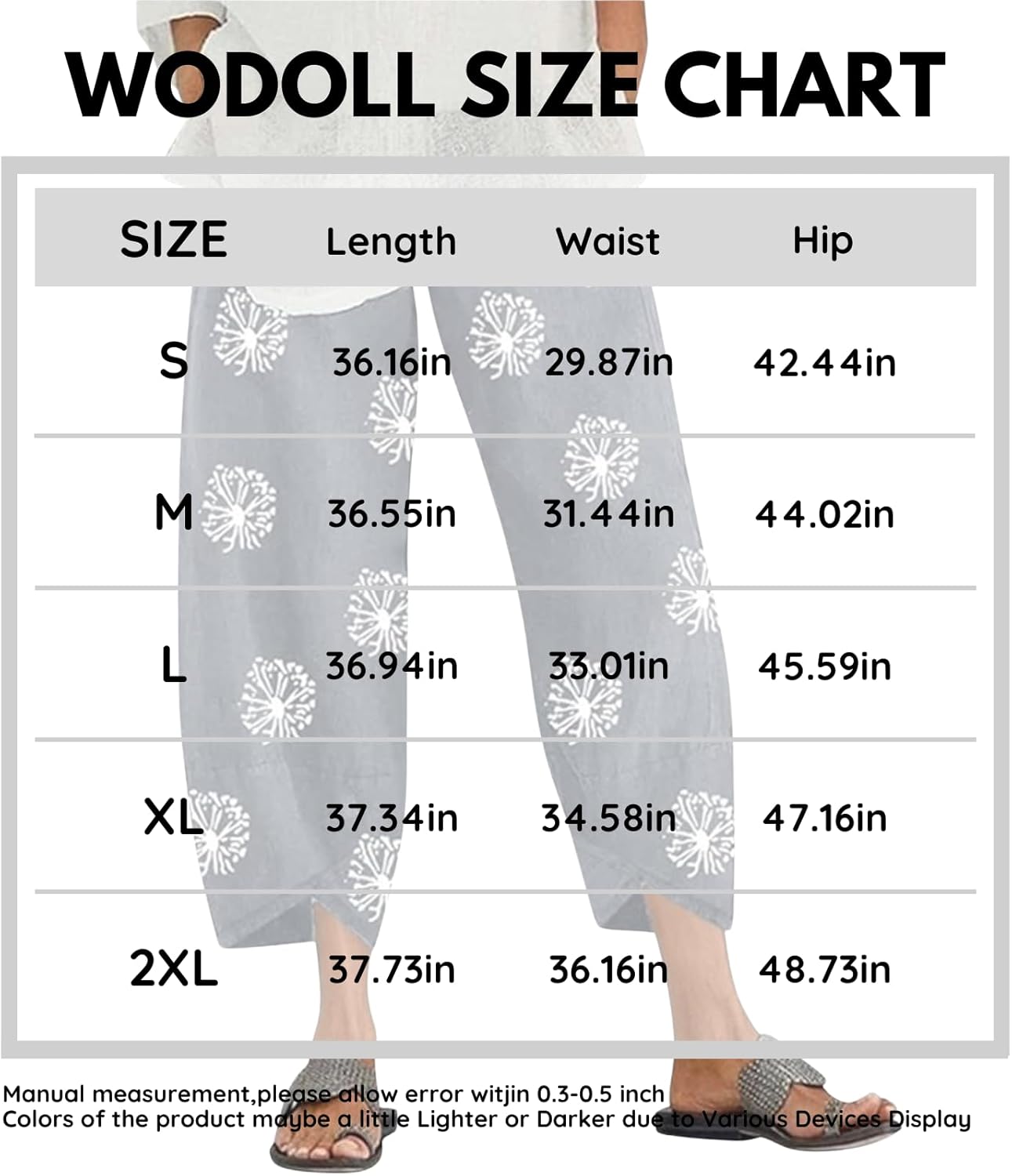 Linen Capri Pants for Womens Casual Cotton Cropped Elastic Waist Lounge Baggy Palazzo Trousers with Pockets - Image 5