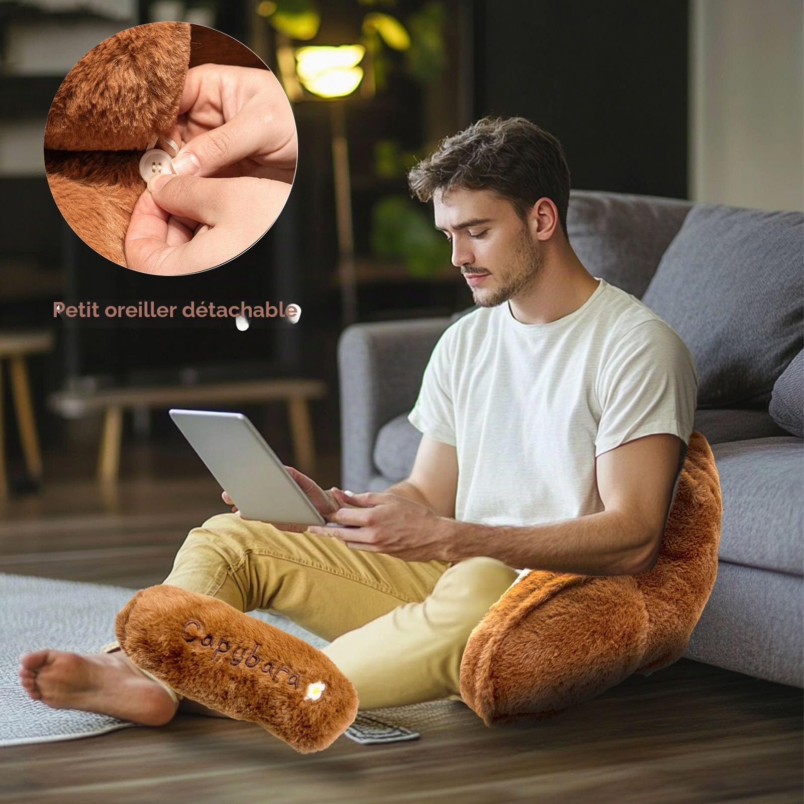 Capybara Coussin de Lecture, 1 Pcs Reading Coussin de Dossier avec Accoudoirs, Oreiller de Lecture Capybara, Support Dorsal, Cadeau pour Lire, Travailler, Lombaire au Lit