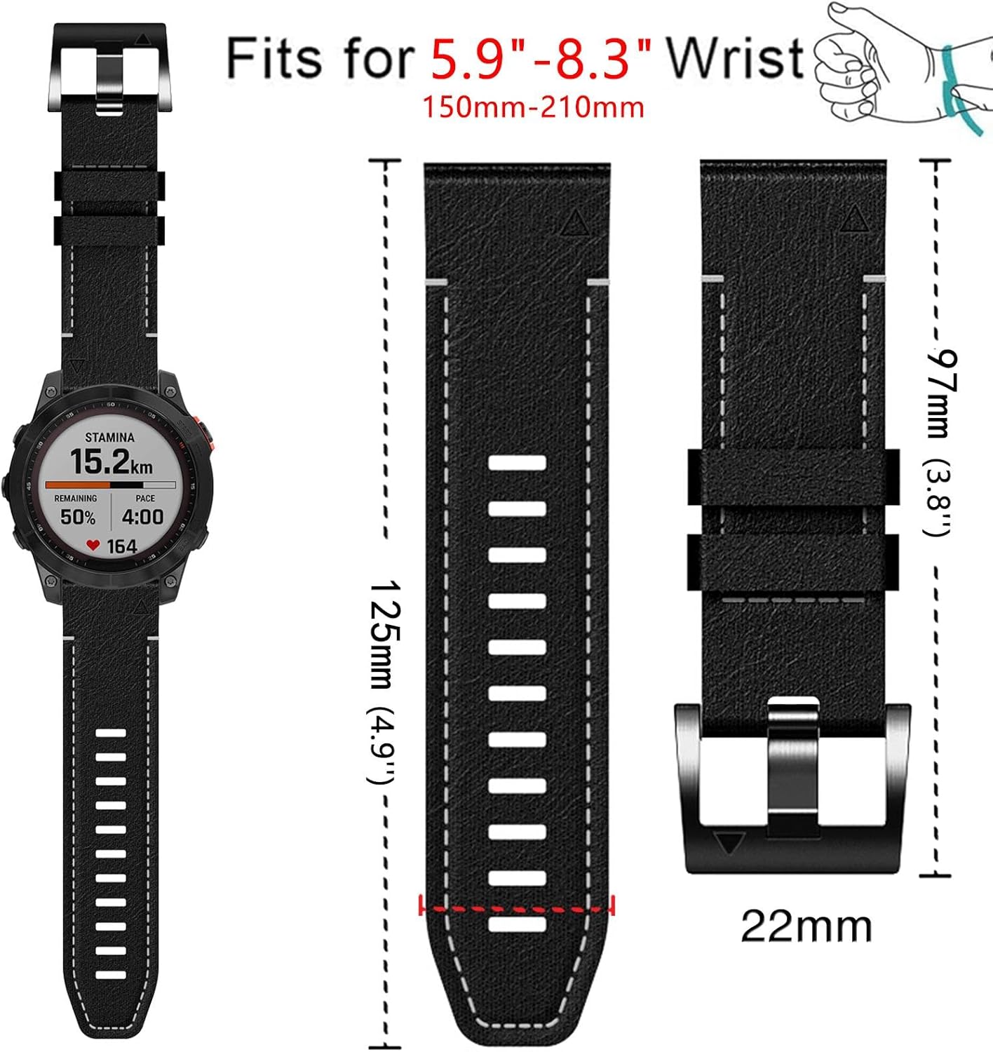 Abanen Quick Fit 22mm Leather Watch Bands for Garmin Fenix 8 / epix Pro/Tactix 8 (47mm), Fiber Leather with Silicone Lining Stitches Soft Sweat-proof Wrist Strap for Fenix 7/6 / 5, Descent G2 - Image 6
