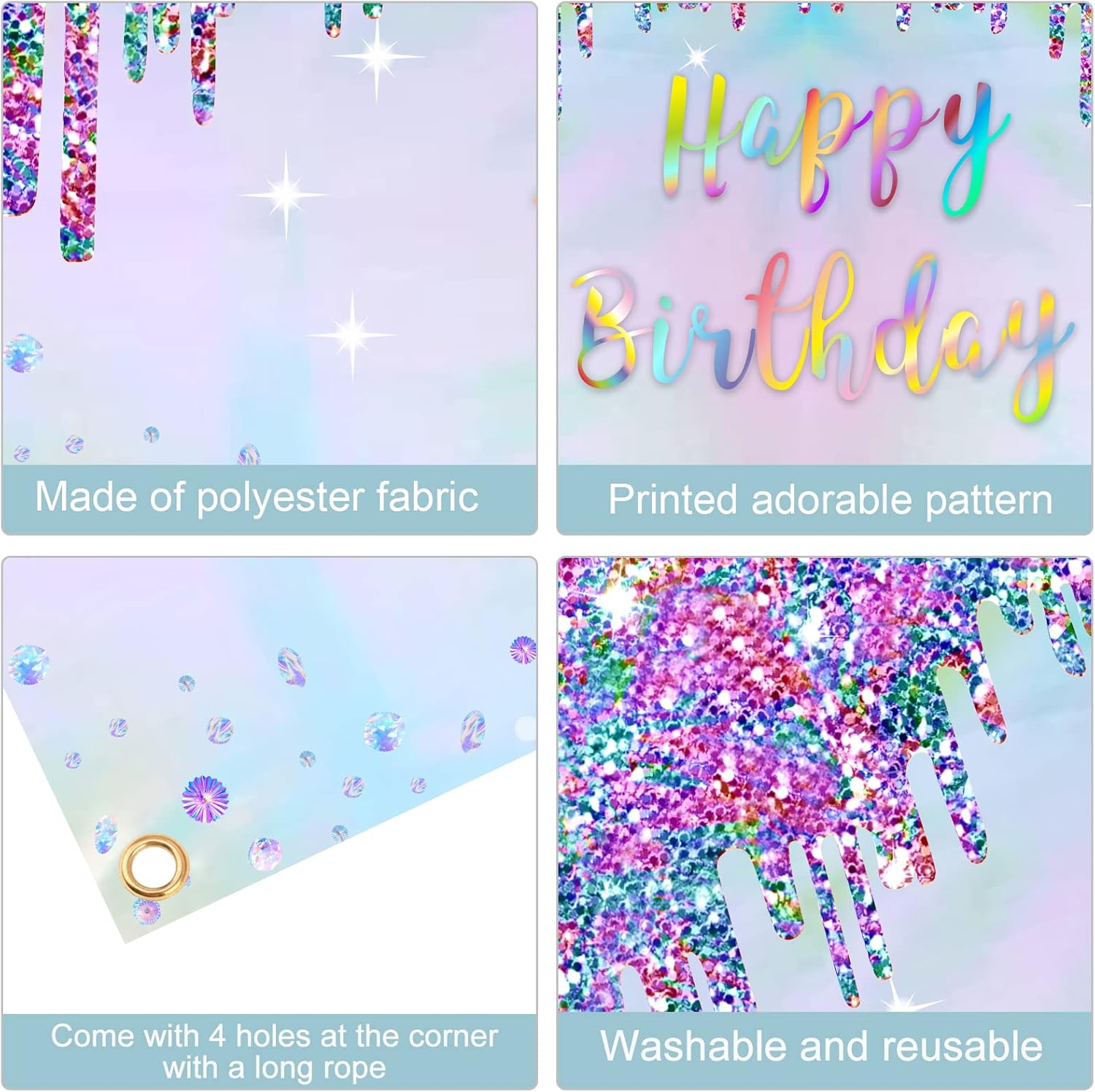 Iridescent Party Supplies Holographic Birthday Banner Decorations, Rainbow Happy Birthday Sign, Colorful 1st 10th 16th 21st 30th 40th 50th 60th Birthday Party Photo Background