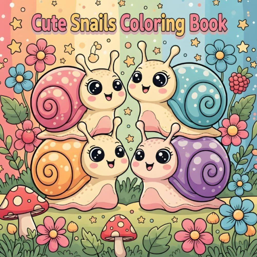 Cute Snails Coloring Book: Adorable Cozy Snail Illustrations Cute & Easy Coloring Pages for Kids, Teens & Adults Relaxing Kawaii Animal Coloring Book
