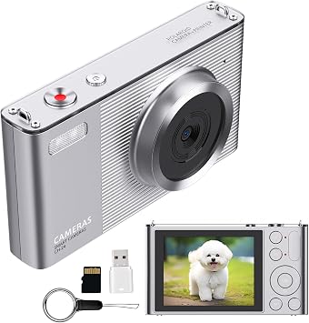 Digital Camera 4K 72MP with 2.8" LCD Screen,16X Digital Zoom, Compact Portable Vlogging Camera with 32GB SD Card for Beginner Photography. Silver