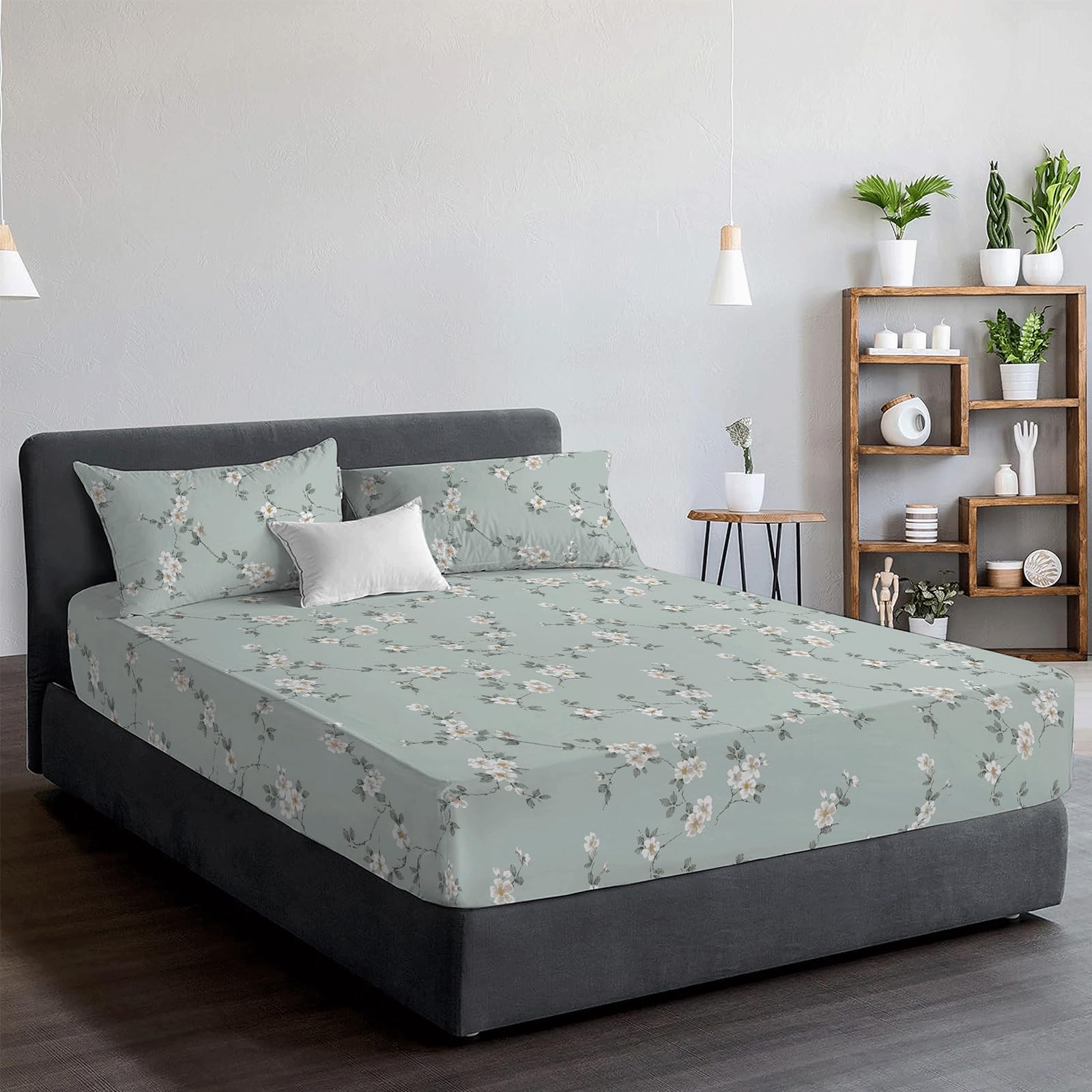 EverSoft Bedding Luxury 3PCS Set 100% Egyptian Cotton Printed Small Double Fitted Sheet with 2 Matching Pillowcase Pair Set 400 Thread Count Extra Deep 30cm Bed Sheets Bedding Cover — image 1