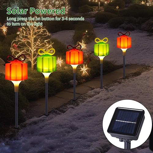 Miniatura 3 de BRIGHTDECK Paquete de 5 luces solares para caminos al aire libre, decoraciones de Navidad LED, caja de regalo colorida, luces de paisaje para