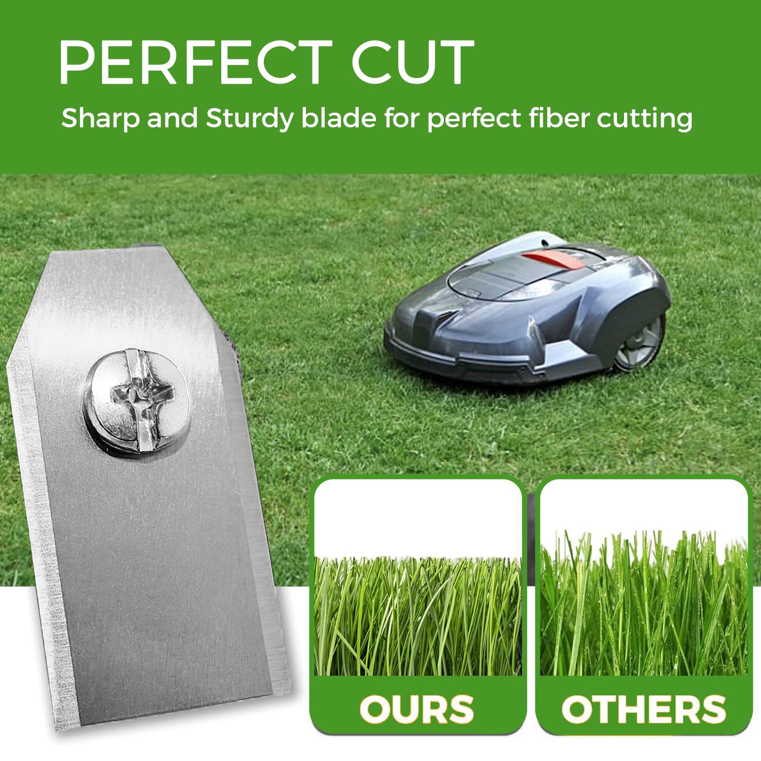Green Piece Lame per robot tosaerba (confezione da 30) – in acciaio inox – 0,75 mm – compatibili con Husqvarna Automower, Gardena, Segway, Navimow, Ecovacs, ecc. – Taglio ad alte prestazioni con viti