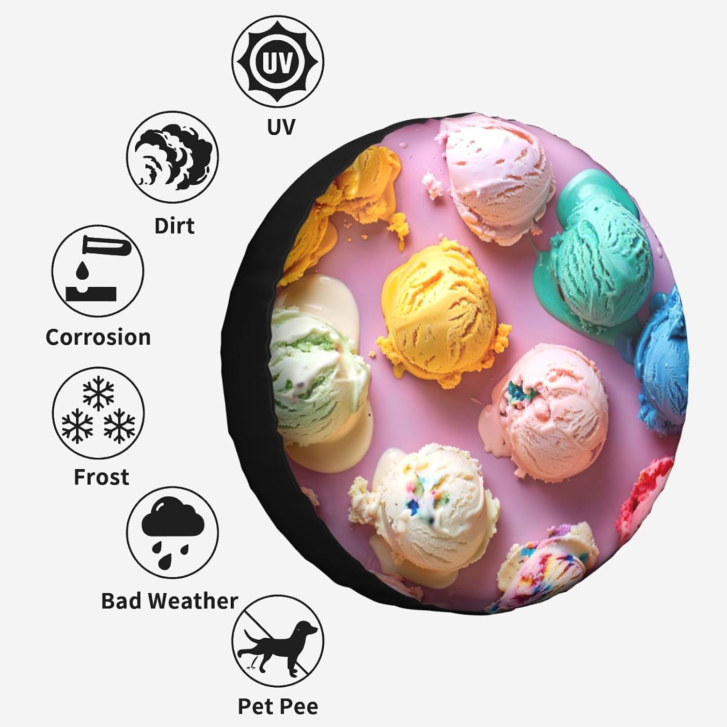 Many Colored Ice Cream Print Tire Cover Universal Spare Wheel for Trailer Rv SUV Truck Camper Travel Accessories