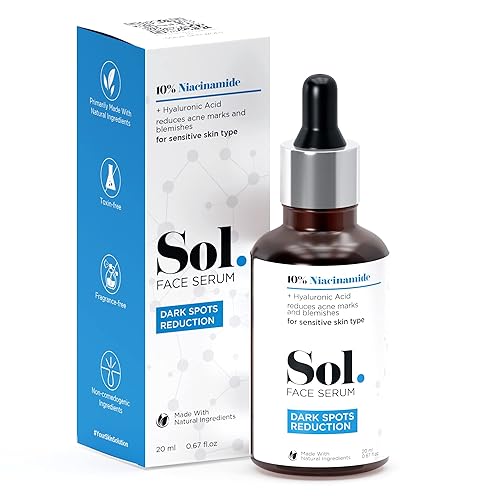 Miniatura 1 de Sol. Suero facial con reducción de manchas oscuras de niacinamida, con base de ácido hialurónico, reduce marcas de acné y manchas, mejora el tono y