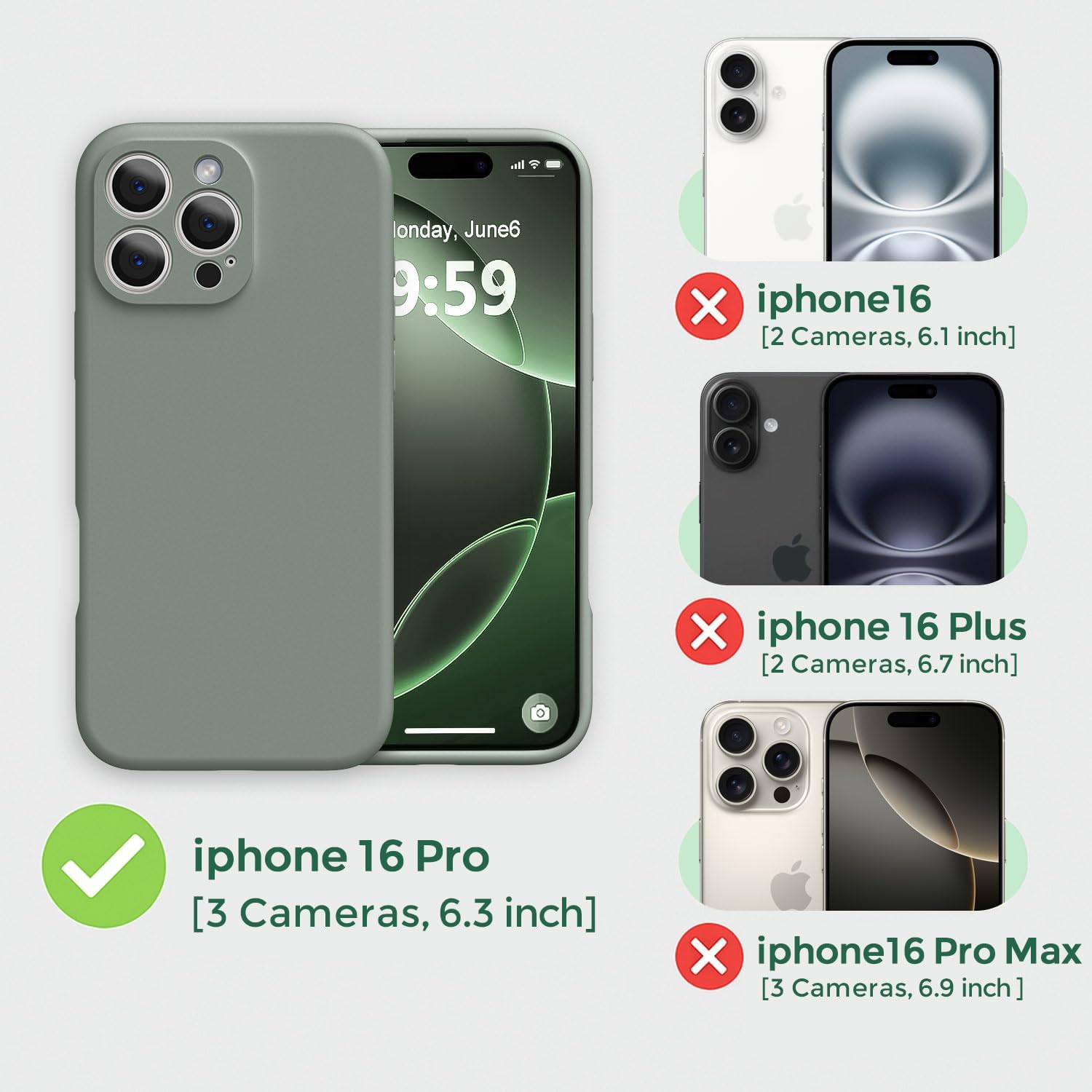 Ktele Magnetic for iPhone 16 Pro Case [Compatible with Magsafe] [Premium Silicone Satin-Smooth Touch] Slim Shockproof Anti-Scratch Microfiber Lining Case, 6.3 inch, Calke Green