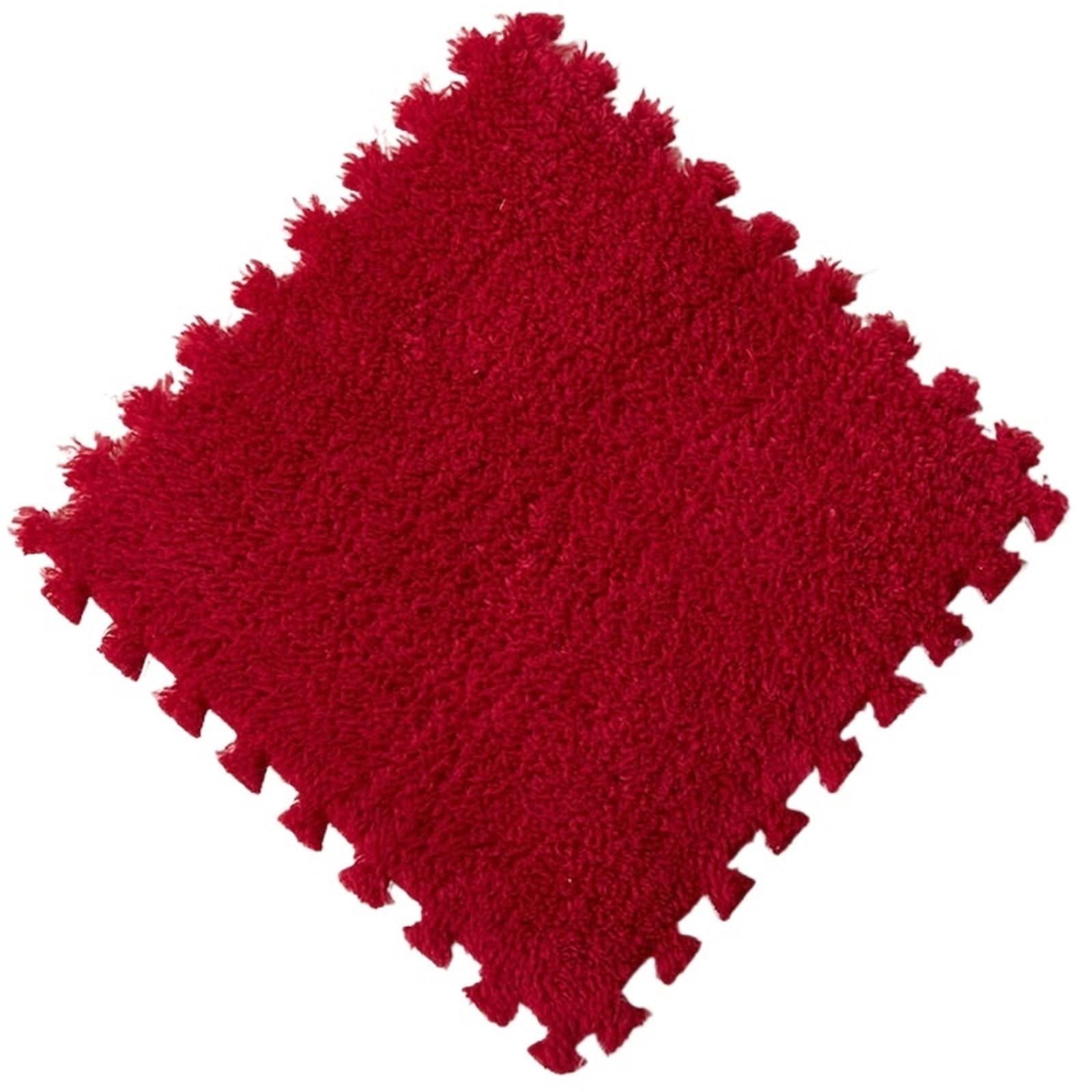 Pluszowa mata puzzlowa, 8 sztuk wielokolorowa pluszowa mata do puzzli z pianki EVA 30x30cm blokujące kwadratowe płytki(Red)