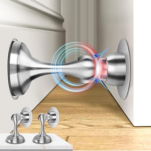 Miniatura 15 de Crosize Topes magnéticos para puerta, paquete de 1 unidad, topes de puerta de acero inoxidable para montaje en pared y piso, soporte de puerta Blanco