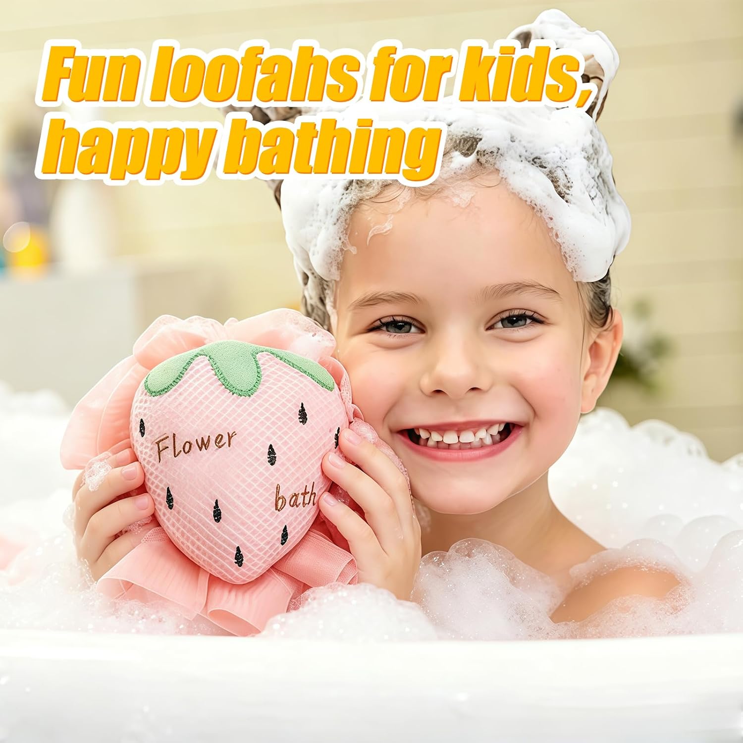 Kids Loofah, Cute Cartoon Animal Kids Bath Sponge with Hanging Rope image 5