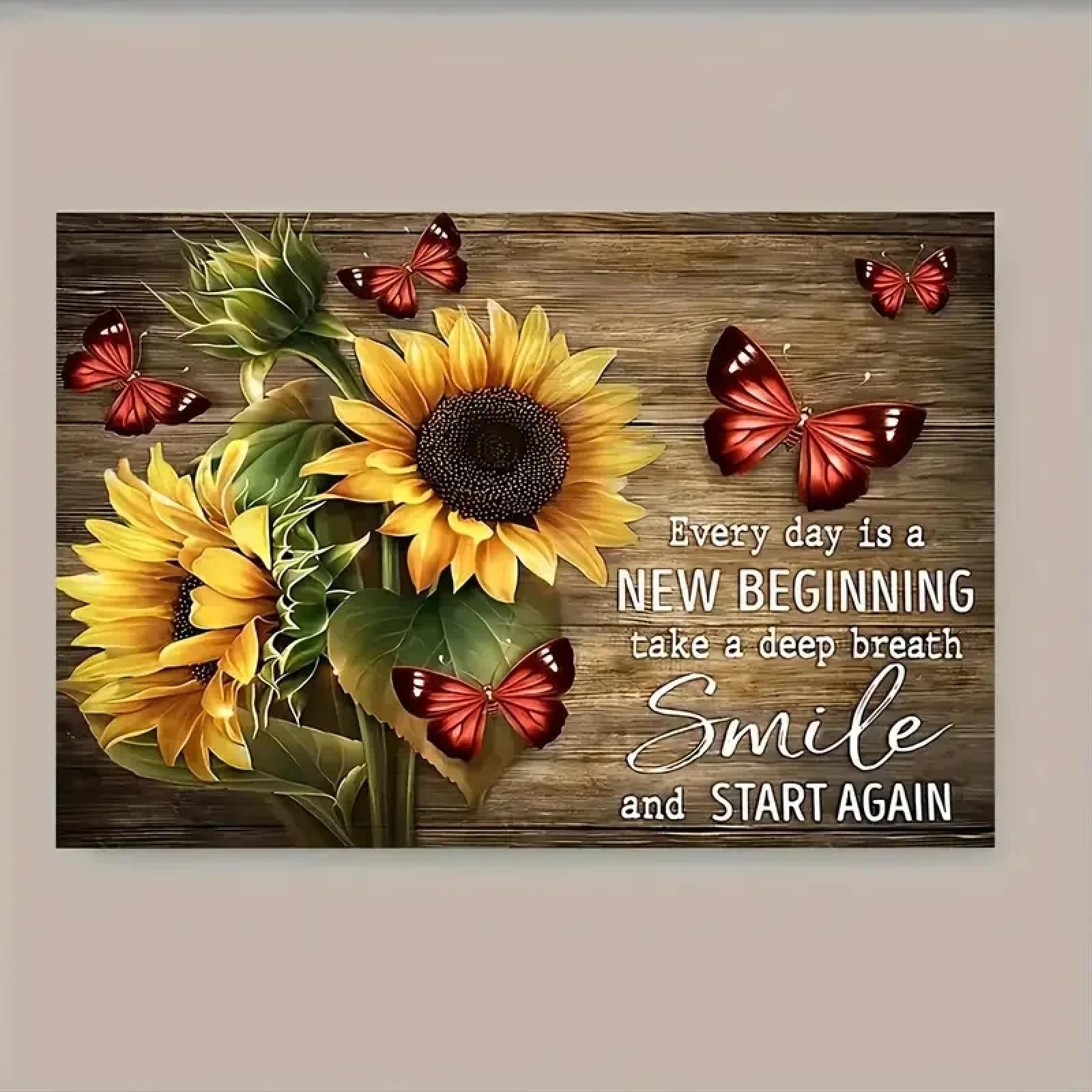 CHAOJIART Cuadros con frases motivadoras, girasoles, mariposas, impresiones artísticas para pared, para decorar habitaciones y dormitorios, marco interior de 60 x 80 cm.