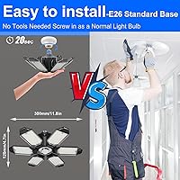 Vista 6 de ELIVERN Luces LED de garaje, 180 W, 18000 lúmenes, luz de techo de garaje deformable con 6+1 paneles ajustables, base E26E27 6500 K, luz diurna LED