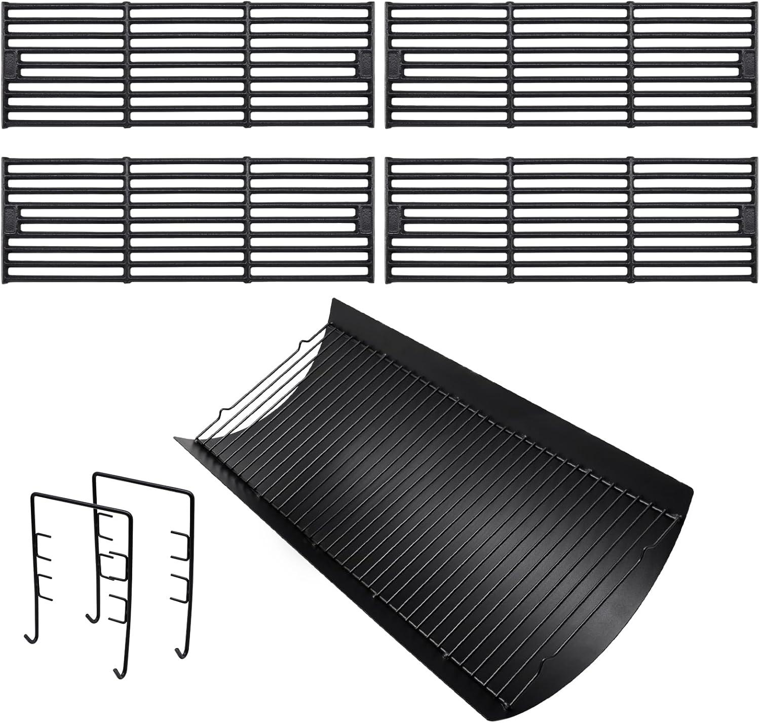 Hiorucet 27 Inches Ash Pan Drip Pan and Grill Grates for Char-Griller 2121 2828 1224 2929 2222 2727 1324 E1224 Charcoal Grills, 27" Charcoal Grill Pan with 2Pcs Fire Grate Hanger for Char Griller 2121