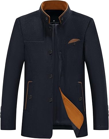 Allthemen Abrigo de lana para hombre corte entallado cuello alto chaqueta de invierno longitud media para negocios y ocio