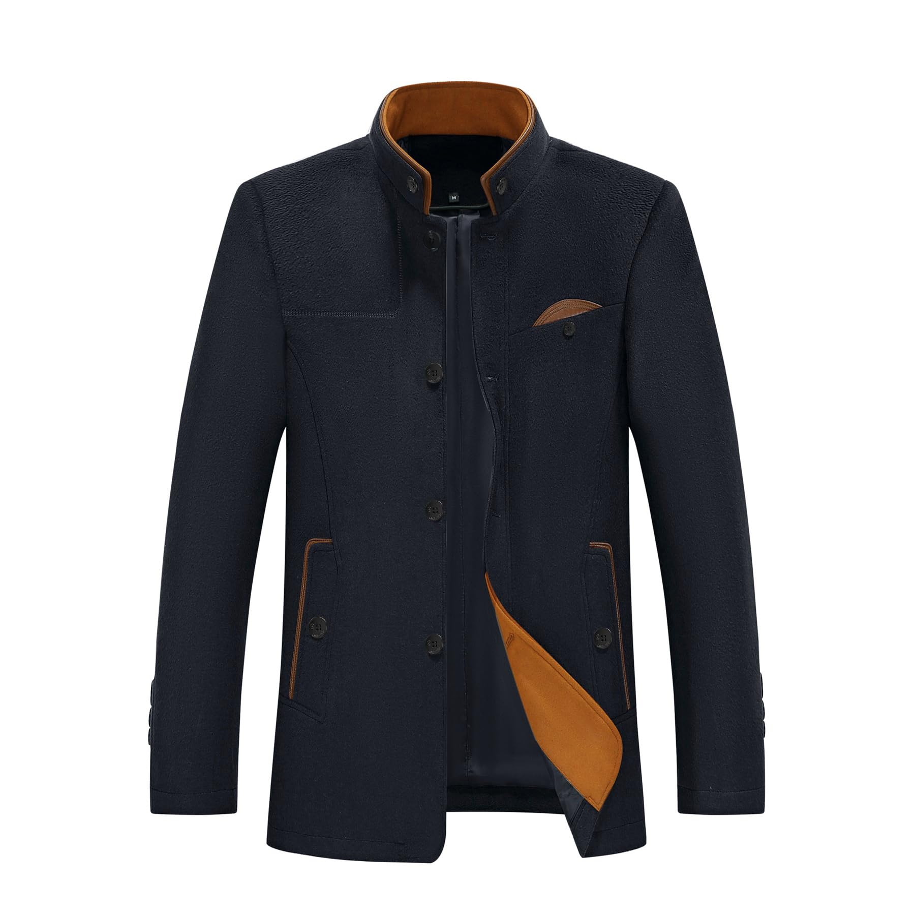 Allthemen Manteau Hommes Hiver Trench Col Montant Chaud Mélange De Laine Casual Patchwork Outwear Boutonné