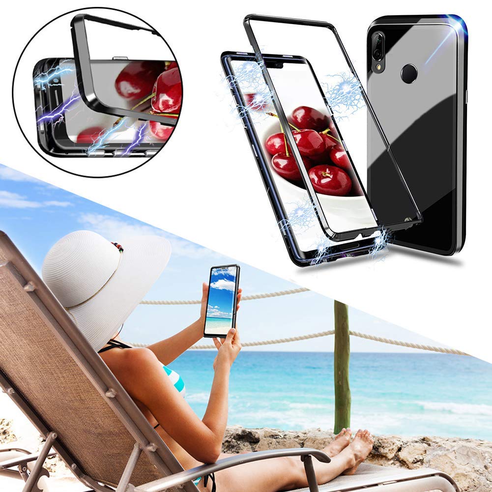 Hkess Custodia per Xiaomi Redmi Note 8 Cover Magnetica Adsorbimento Tecnologia 360 Gradi Protezione Bumper in Metallo Cassa Schermo Intero Prima e Dopo Trasparente Vetro Temperato Case,Argento