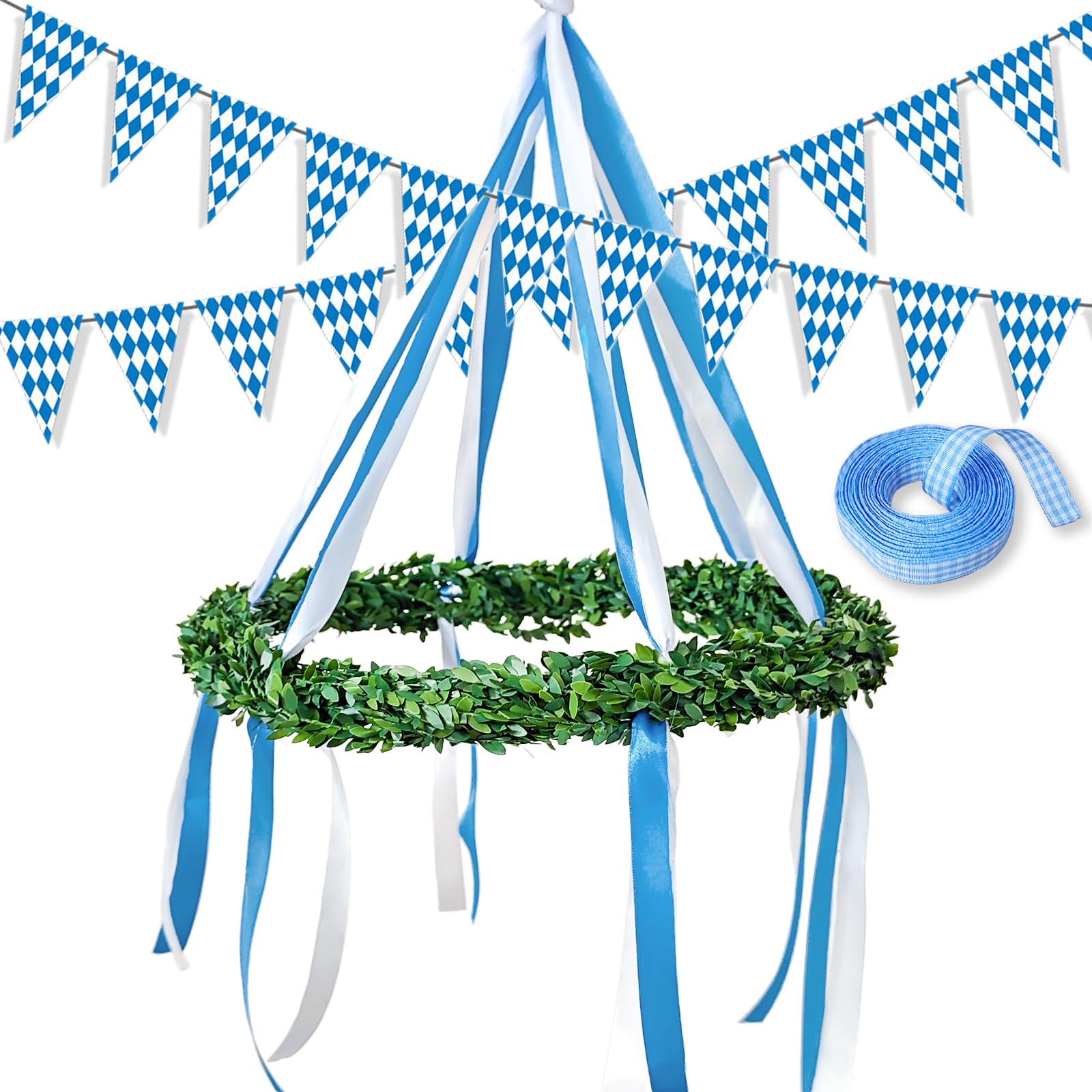 Decorazione fai da te per Oktoberfest fai da te, ghirlanda decorativa bavarese, albero di maggio con Oktoberfest, per feste di birra, giardino di casa, bar, blu/bianco