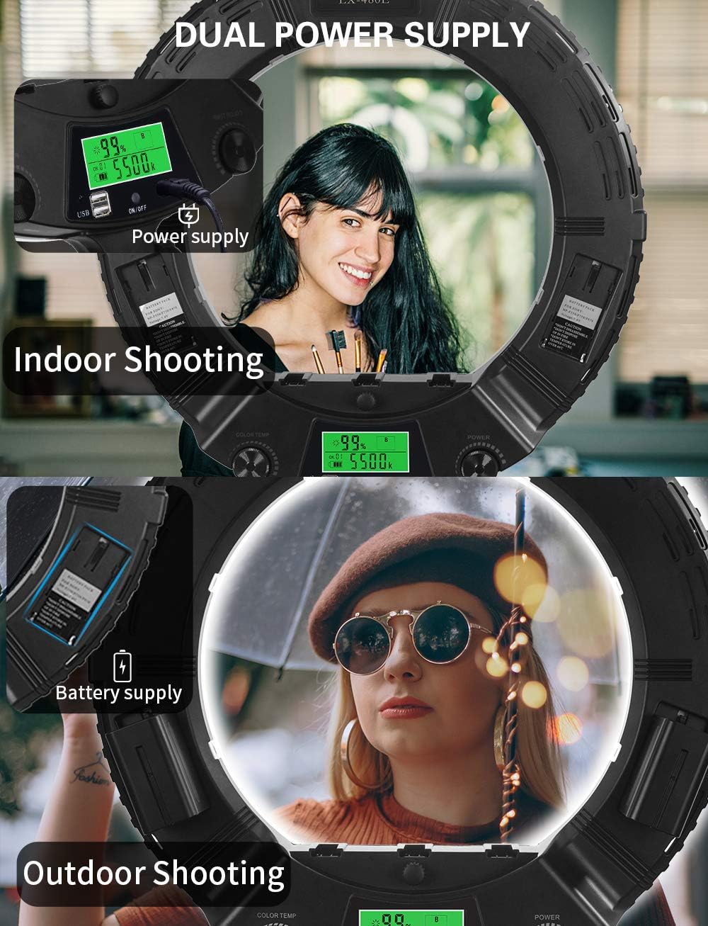 18 Inch Ring Light with Tripod Stand YouTube LED TikTok Ringlight Kit Color Temperature 3200K to 5500K Makeup Ringlights with Phone Holder Remote Carry Bag Camera Cellphone Video Shoot (LX-480E BLACK)