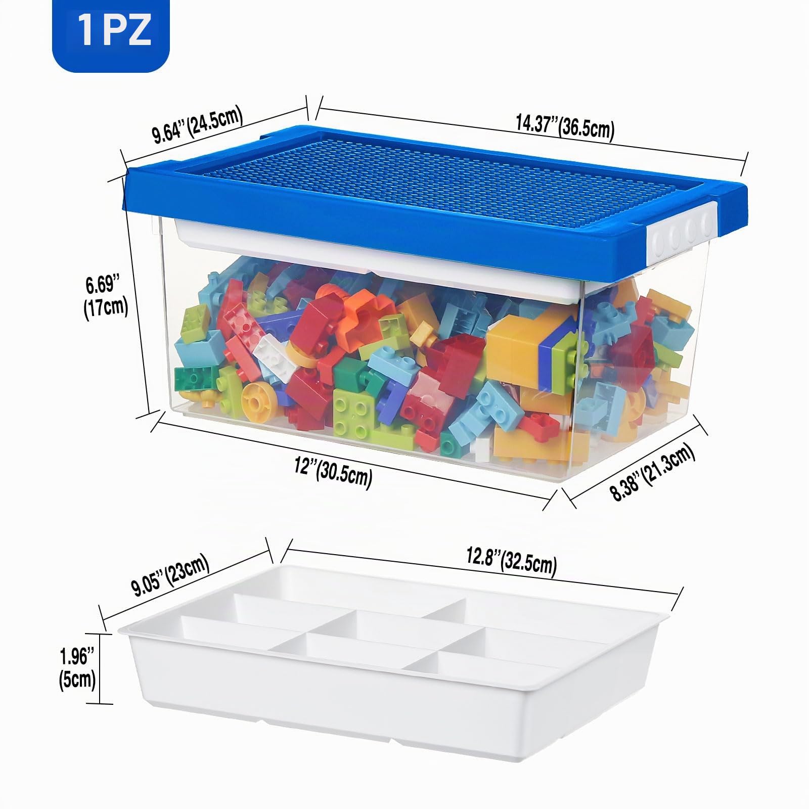 Greentainer Contenitori portaoggetti con coperchi per Lego Cube Scatola dei giocattoli per bambini Scatole di plastica impilabili Organizzatore con vassoio rimovibile Contenitori artigianali per