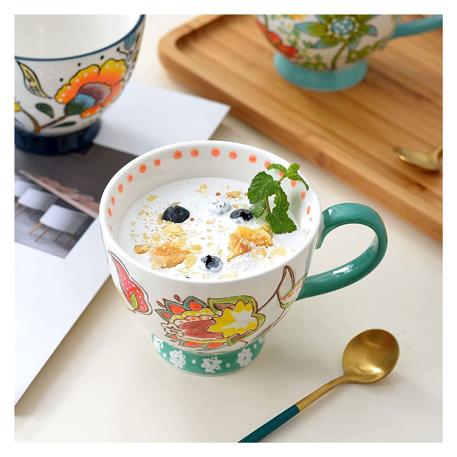 Orientalny ceramiczny zestaw do herbaty, zestaw do herbaty, czajniczek, filiżanka do kawy Ręcznie robione kwiatowe ceramiczne kubki do kawy Zestaw 4 filiżanek Latte do cappuccino, herbaty, kakao, mlek