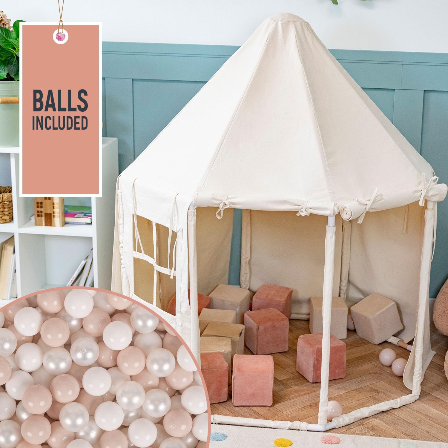 KiddyMoon Play Tent For Kids Pavilion With 100 Balls Playhouse Cotton Fabric Indoor Outdoor Use Foldable Design Easy Assembly And Storage Perfect For Play