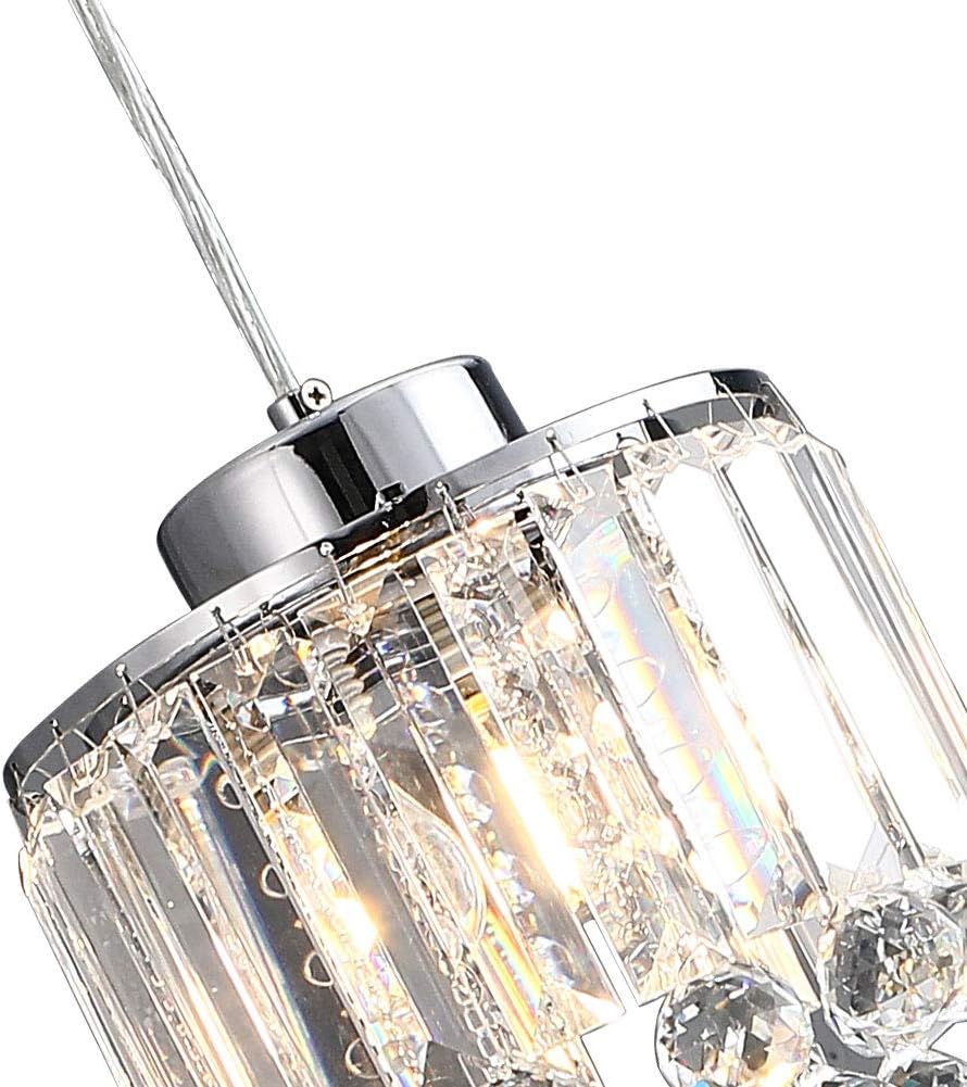 DNYSYSJ Set of 2 Crystal Pendant Light,Polished Decorative Crystal Chandelier Light Dimmable Ceiling Pendant Lighting for Kitchen Island Dining Living Room Bar, Adjustable 70.87 inch Flexible Cord