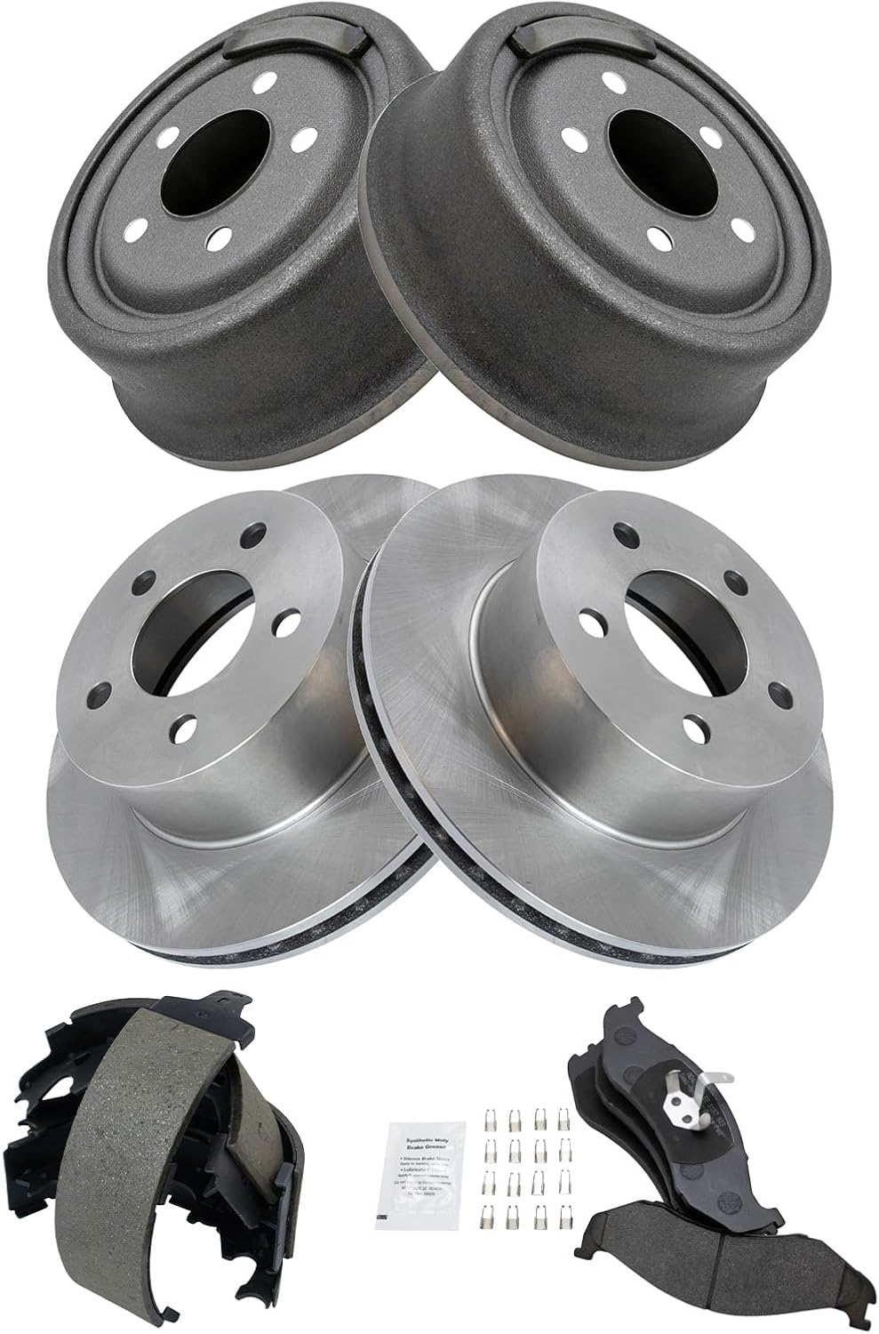 TRQ Front & Rear Brake Pad & Rotor Kit Semi-Metallic Compatible with 1990-1999 Jeep Cherokee 1990-1992 Comanche 1990 Wagoneer Wrangler