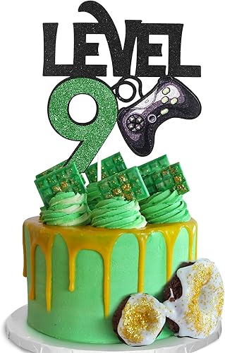 Decoración de pastel de cumpleaños de nivel 9 para niños, suministros de pastel de fiesta de nivel 9 para niños, decoración de fiesta de juego