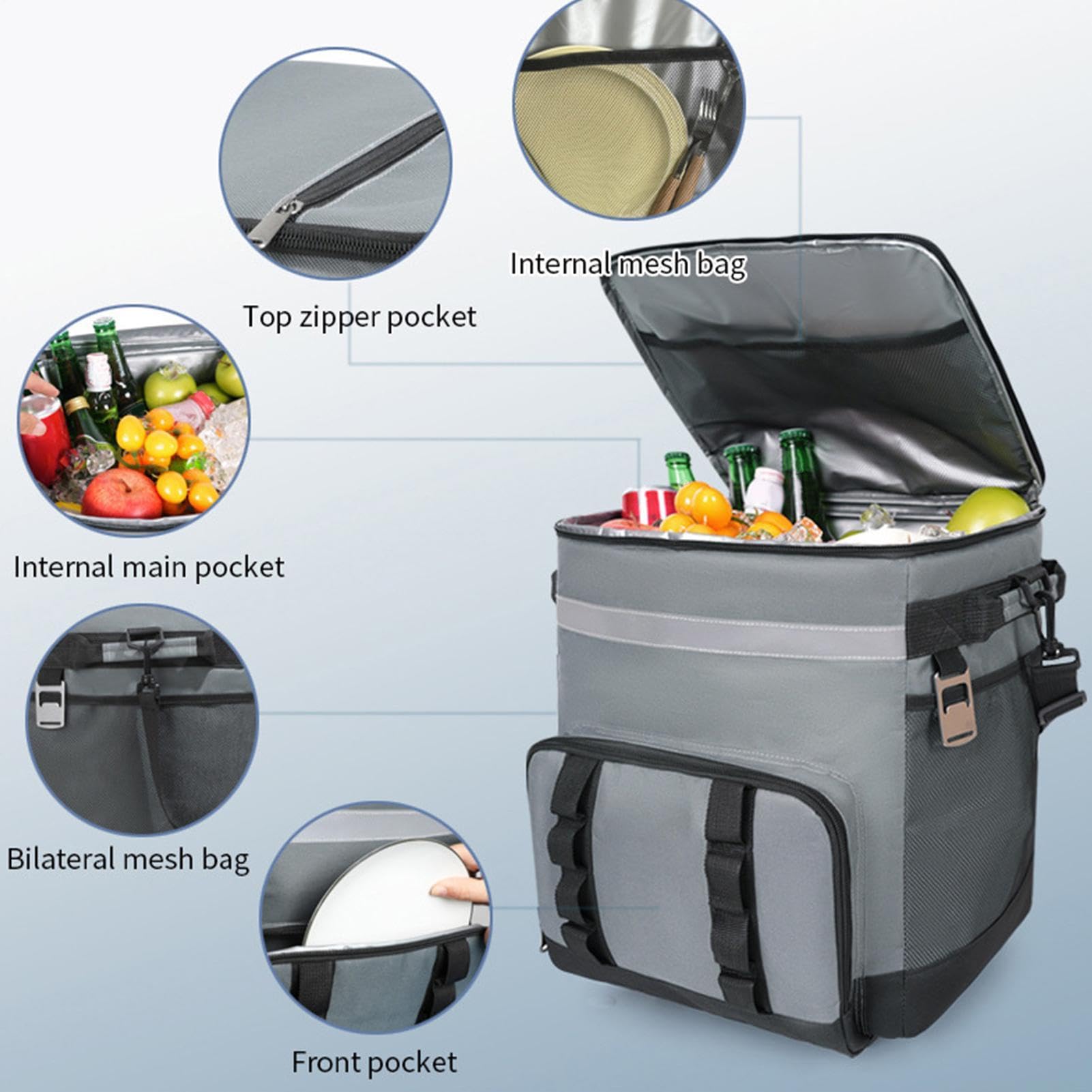 Borsa termica con ruote da 38,1 cm, borsa termica isolata | Tote impermeabile in tessuto Oxford – Zaino isotermico con ruote da 35 litri per spiaggia, campeggio, picnic, viaggi, pesca