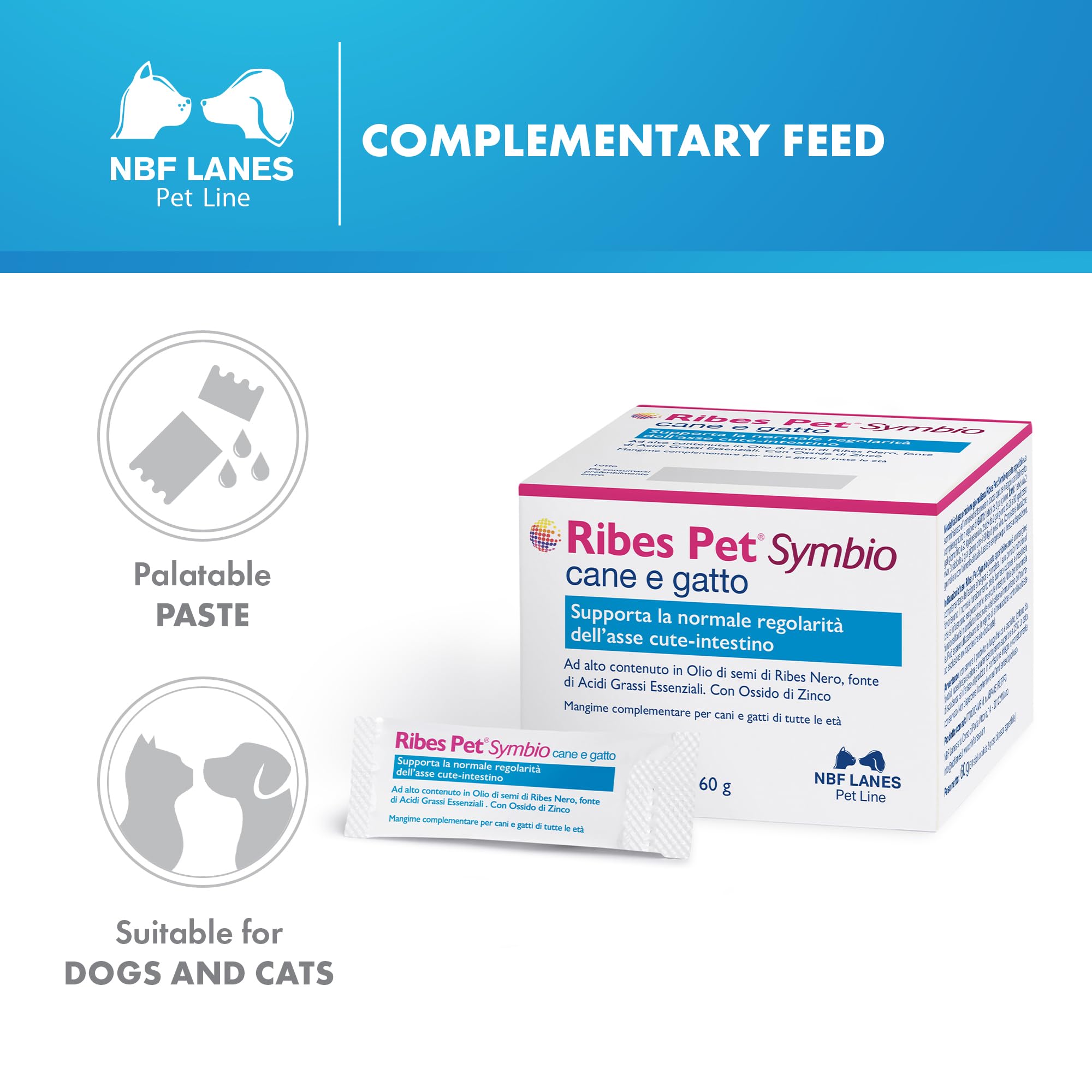 NBF Lanes | Ribes Pet Symbio Chien et Chat, 30 Bâtons de Pâtes Appétissantes 60 g, Prend en charge la Régularité normale de l'Axe Cute-Intestin