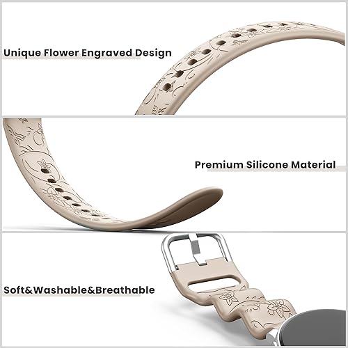 Miniatura 2 de Correas con grabado floral compatibles con Samsung Galaxy Watch 65Watch 4 de 1.575 in y 1.732 in para mujer, Samsung Galaxy Watch 5 Pro de 1.772