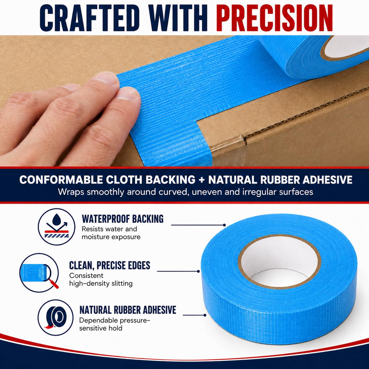 Cinta adhesiva T.R.U. CDT-36 de grado industrial. Impermeable y resistente a los rayos UV. Varios colores disponibles. 60 yardas. (azul cielo, 1 pulgada).