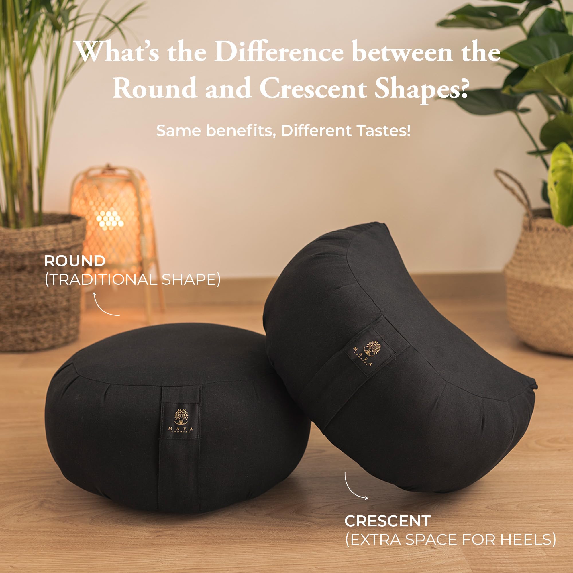 MAYA LUMBINI Luxury Meditation Cushion [4 Colors, S/M/L/XL Sizes] - Comfy Kapok Filling - Designed to Prevent & Relieve Back Pain - Certified Organic & Bug Proof