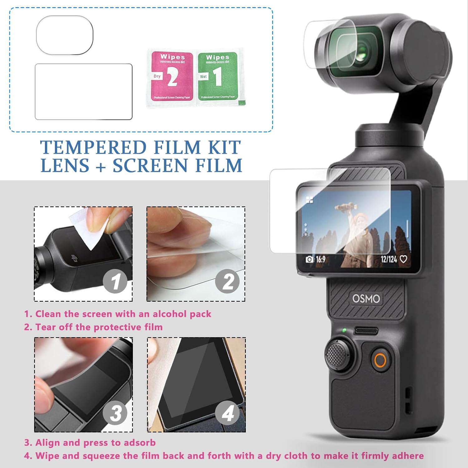 Aluminum Protective Cage for DJI Osmo Pocket 3 Camera, 9H Tempered Glass Screen Protector & Extended Mounting Bracket Frame with Cold Shoe Mount, Expansion Adapter Accessories for DJI Osmo Pocket 3
