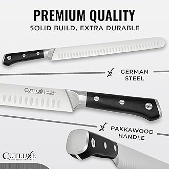 Cutluxe BBQ Knife Carving Set – 12" Brisket Knife & 10" Honing Rod, Butcher Knife Set for Meat Cutting – Ultra Sharp German Steel, Ergonomic Pakkawood Handles – Artisan Series