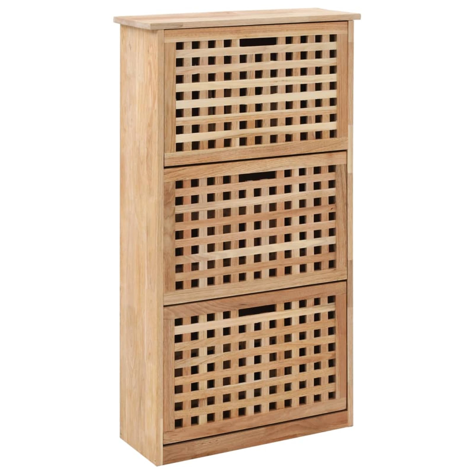 Szafka na buty z 3 półkami z litego drewna orzecha włoskiego i sklejki, 55 x 20 x 104 cm, kolor naturalny – szafka do przedpokoju do schludnej półki na buty przy wejściu