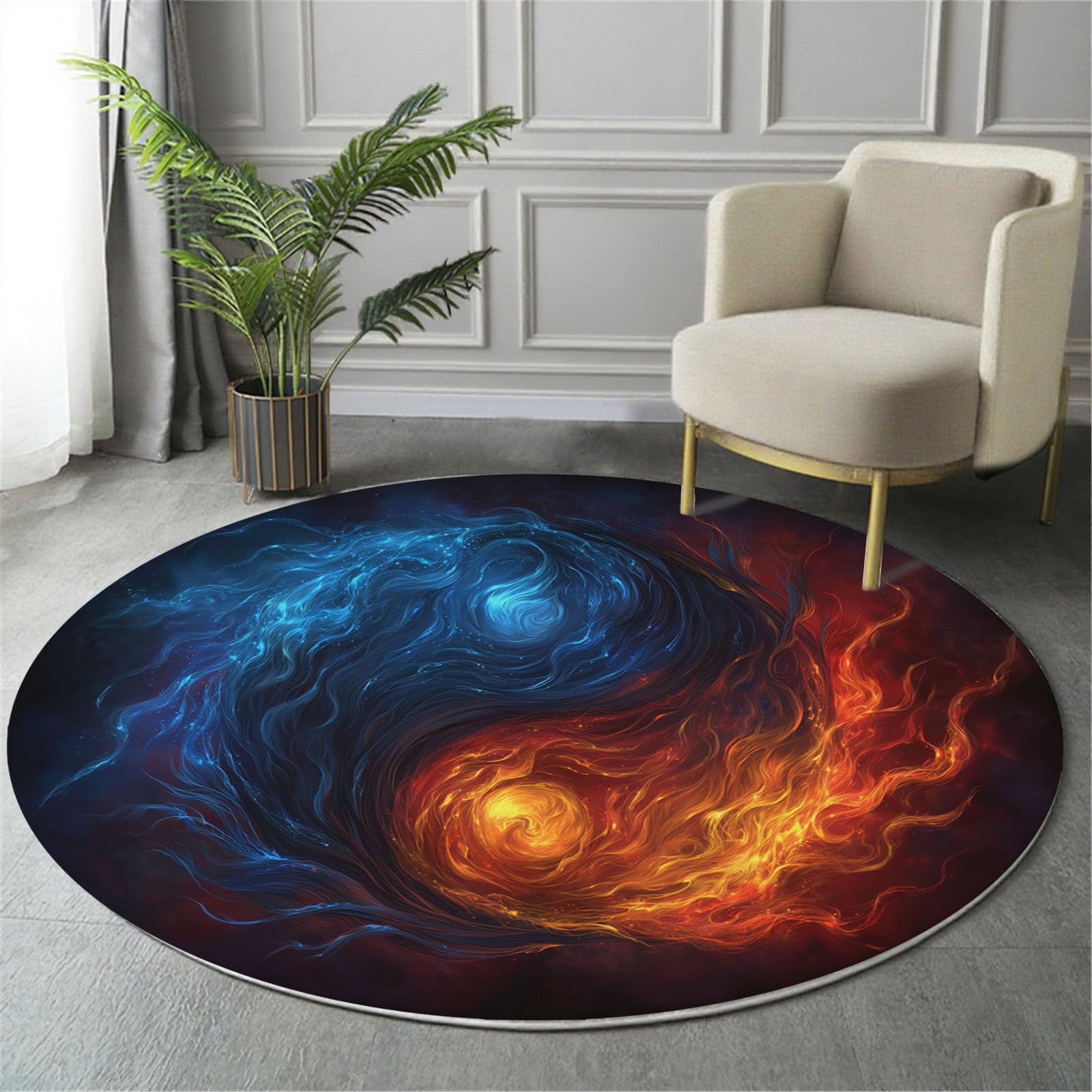 Tapis rond chambre enfant au motif glace et feu rouge bleu pour créer un coin de jeu sécurisé