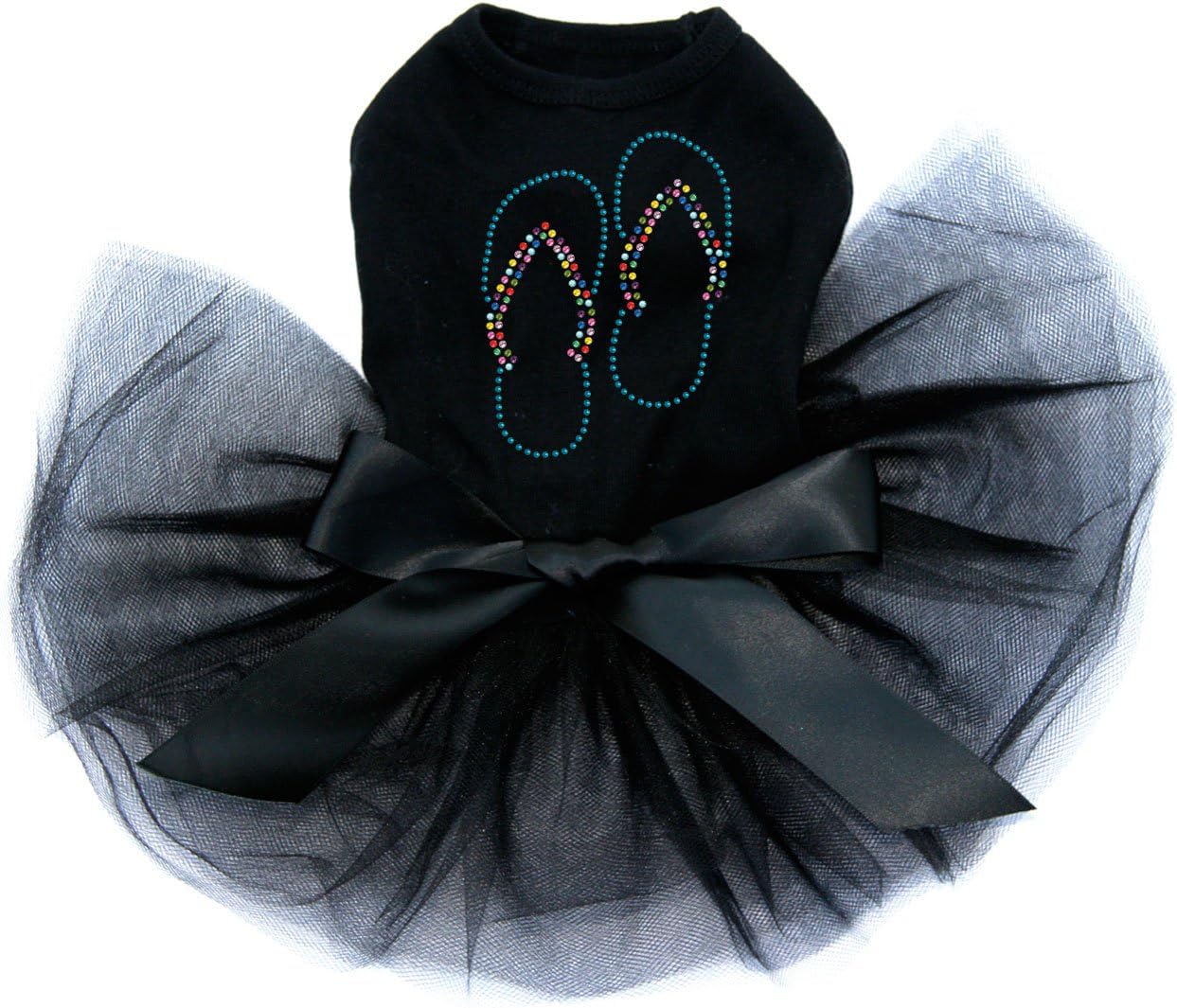Flip Flops - Turquoise - Bling Rhinestone Dog Tutu Dress, 3XL Black