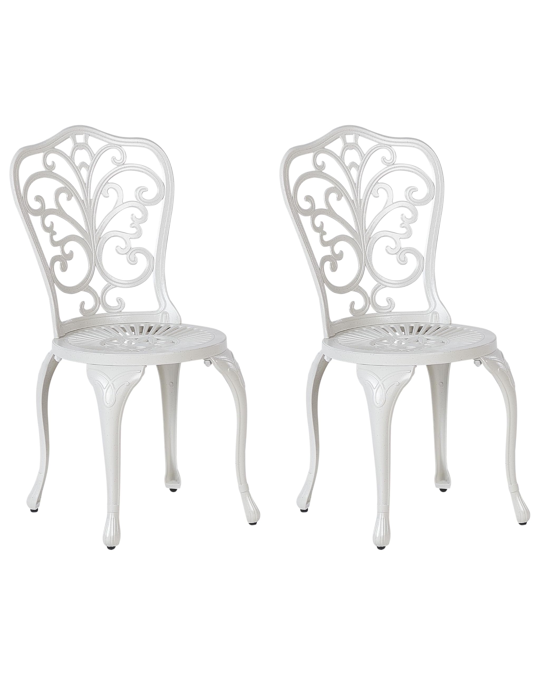 Beliani Set of 2 Aluminium Garden Chairs Off-White with Metal Legs TRIORA