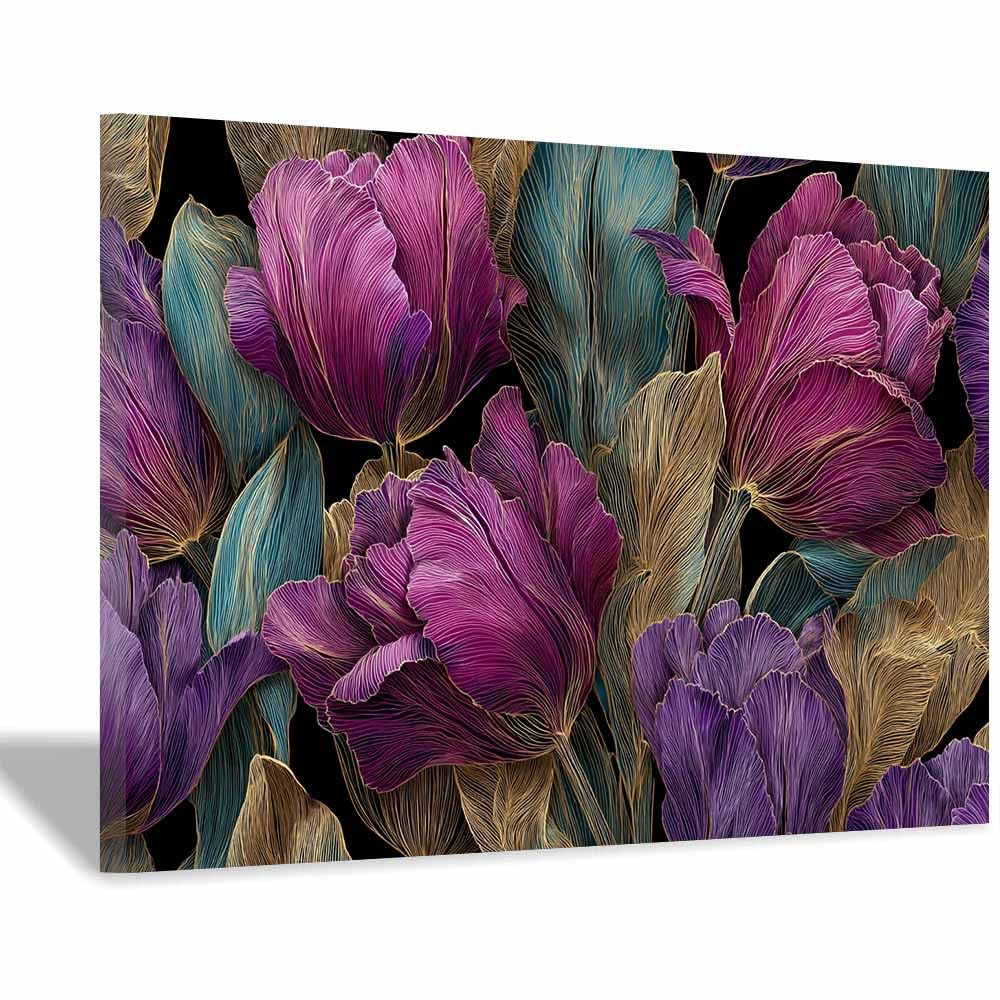 Hoqiu Multicolor Botanical Prints Purple Tulip Line Art Artwork, Wall Decoration Living Room Bedroom Hallway Stairs Decoration.(Multicolor)-30X40cm Framed