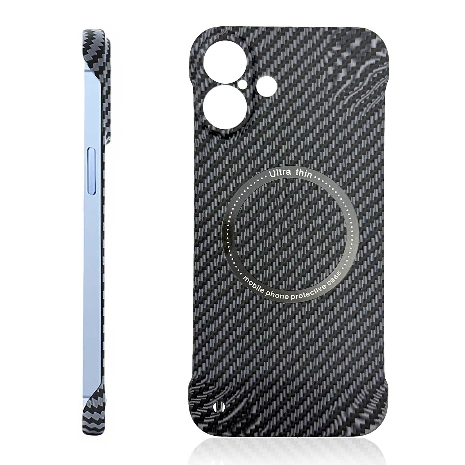 for iPhone 16 Case, Frameless Carbon Fiber Texture Phone Case, [Compatible with Mag-Safe], Military-Grade Drop Protective Cover for iPhone 16, 6.1 inch (Black)