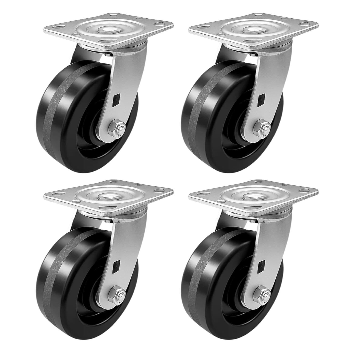 4 Heavy Duty Caster Set 4" 5" 6" Phenolic Wheels Rigid Swivel and Brake (5" : 4 Swivel)