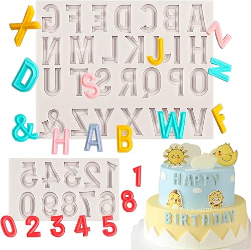 Miniatura 1 de 26 moldes de fondant con letras mayúsculas, alfabeto número 0-9, molde de silicona para decoración de pasteles de chocolate, 2 piezas, fiesta de