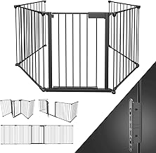 Fireplace Safety Gate with Door, 310 cm, Fireplace Protection Door, Playpen, Animal Safety Gate, Child Safety Gate, Set of 5 (Each 65 x 75 cm), Black