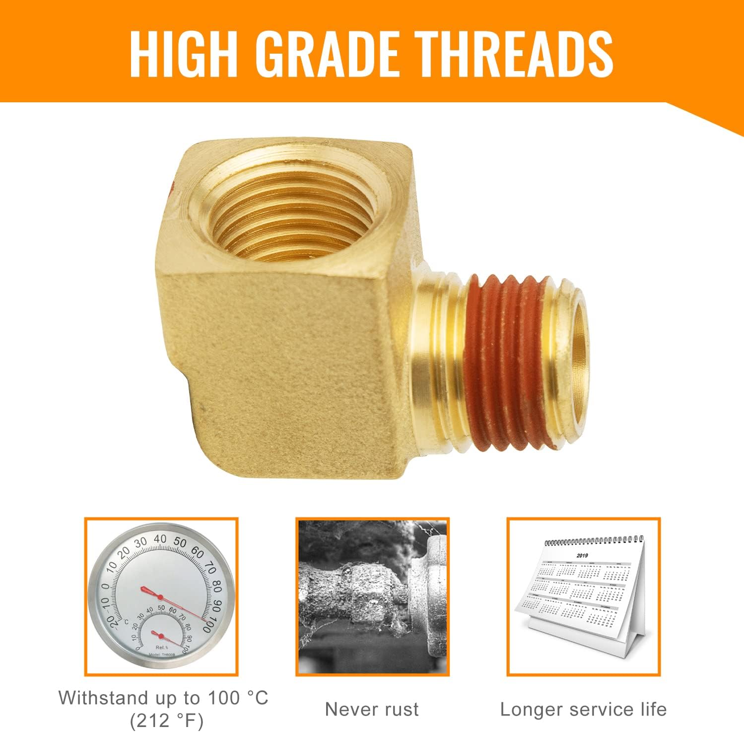 SUNGATOR 1/4 Inch Elbow Fittings, 90 Degree 1/4'' Male × Female Barstock Street Elbow Air Hose Fittings, 1/4'' Brass Barstock Street Pipe Connectors for Air Compressor (4 Pack)
