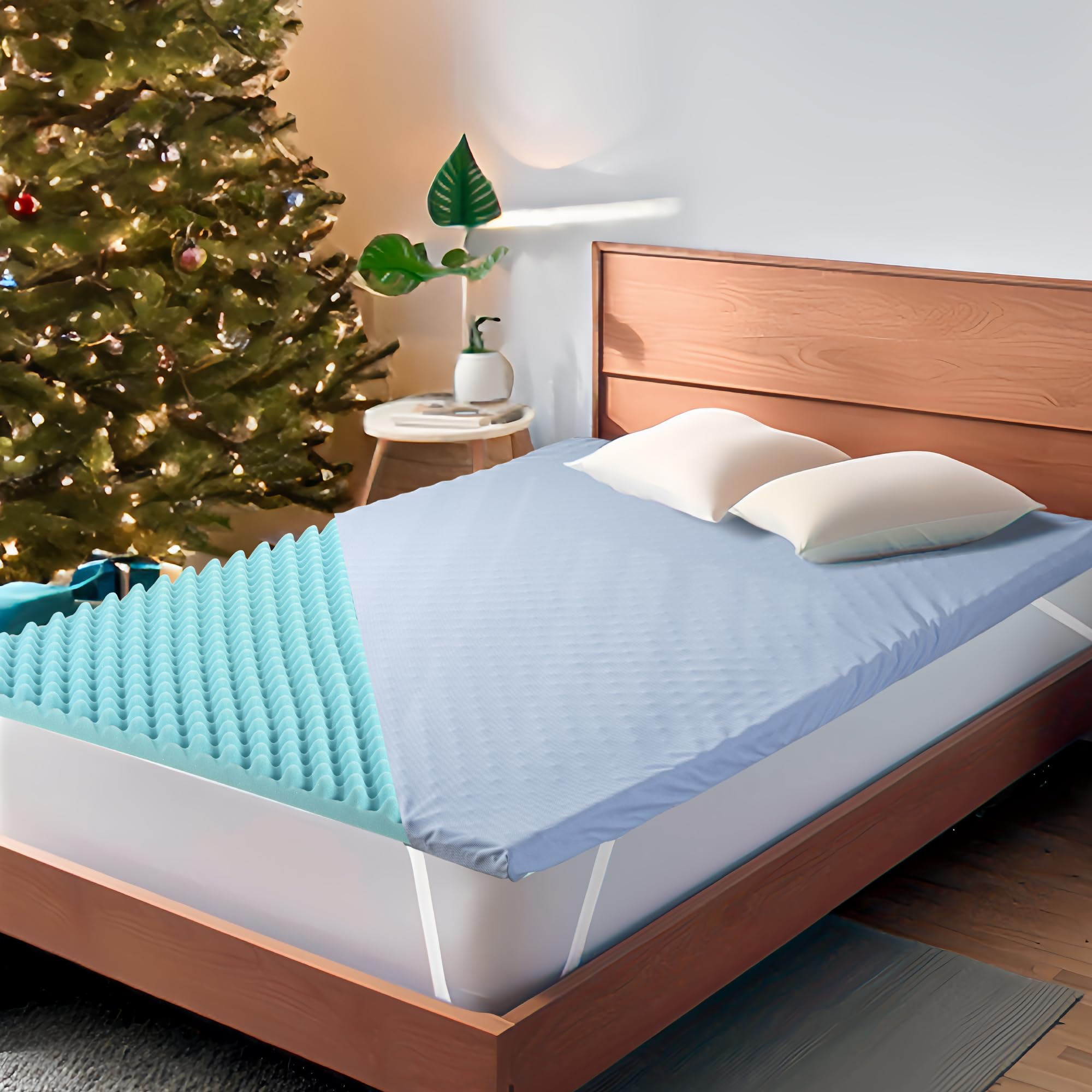 Mattress Topper King 2 Inch Egg Crate Convoluted Cooling Gel Memory Foam with Bonus Machine Washable Cover,Air Flow Design,US and Euro Certified