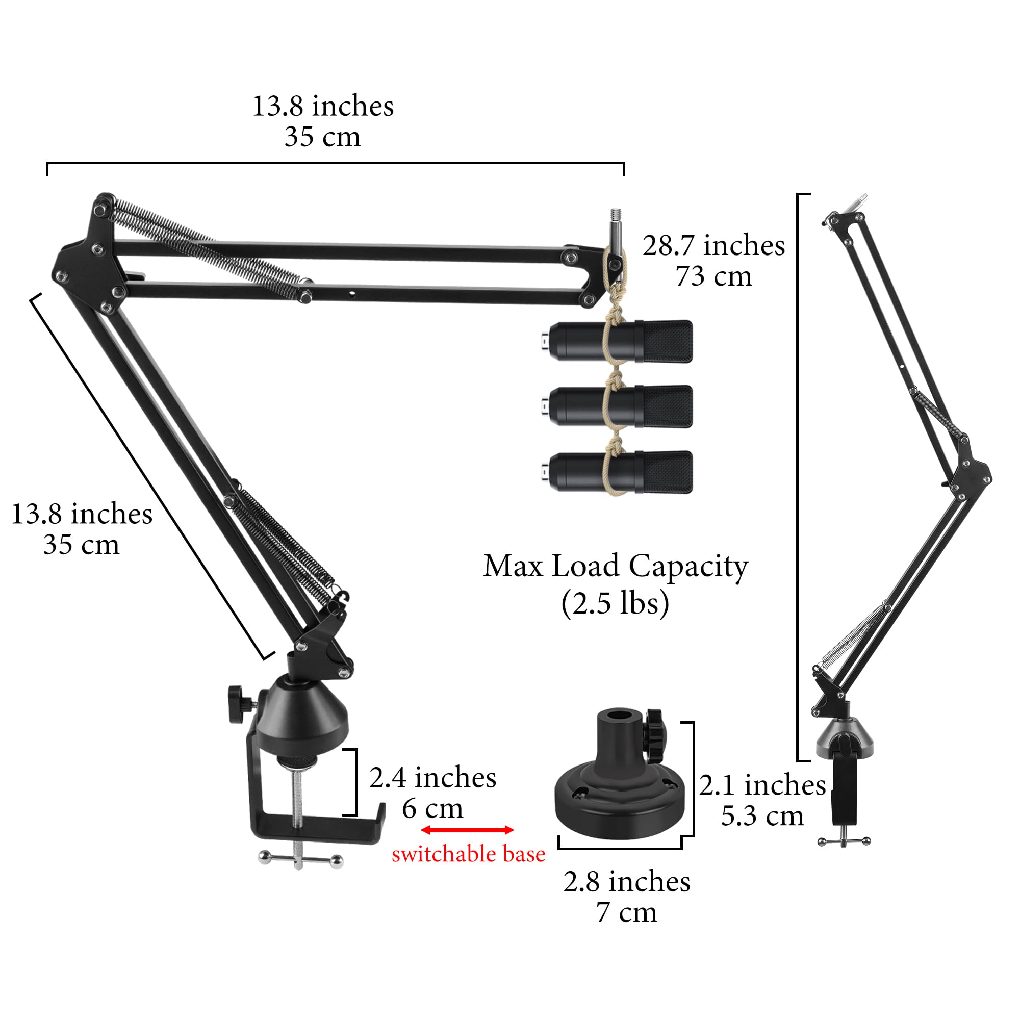 Geekria Bras de microphone réglable pour TONOR TC-777, TC30, TC40, TC-2030, Q9, ORCA001, support de bureau avec fixation à bride pour podcast, streaming, enregistrement, studio maison