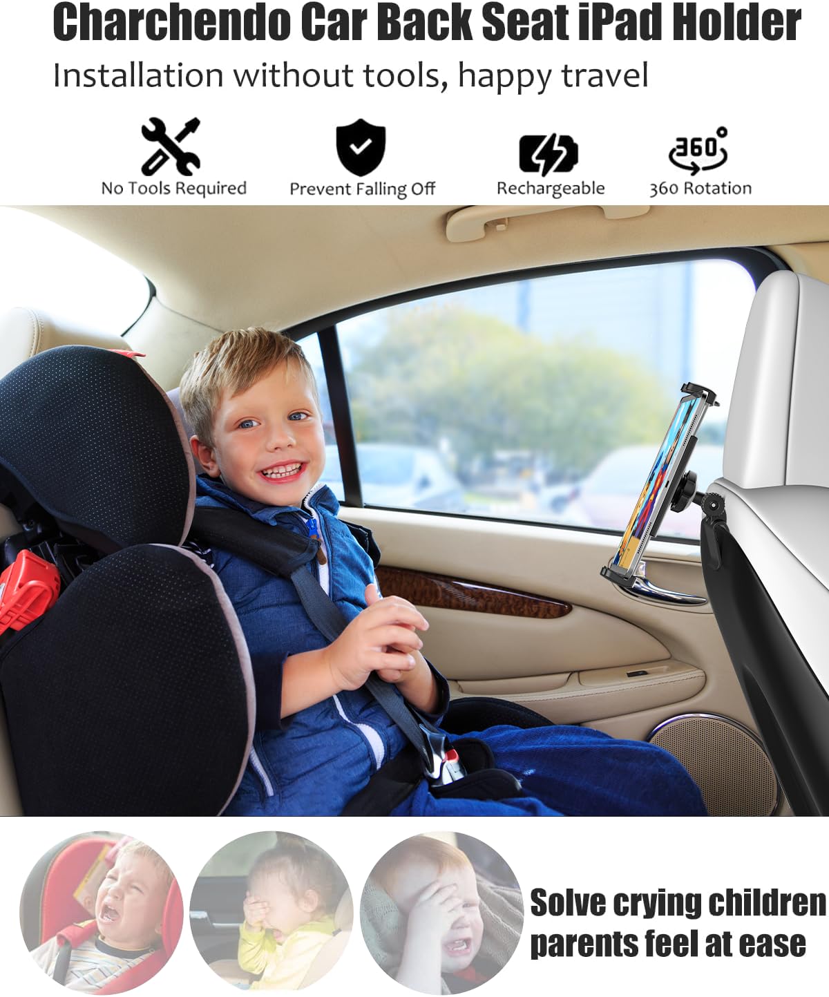 Charchendo Supporto per tablet Tesla Model Y Model 3 con testa a sfera in metallo adatto a dispositivi da 4 a 13 pollici, supporto per iPad per sedile posteriore auto da viaggio regolabile per iPad